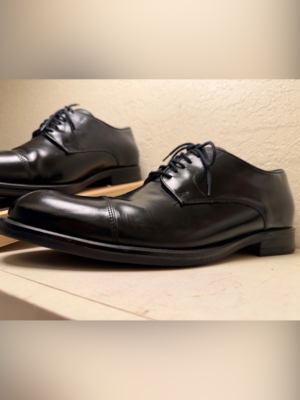 Stafford Black Leather Cap-Toe Lace-Up Dress Boots